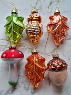 Vintage stijl glazen kerstballen paddenstoel uil eikel blad, Verzenden
