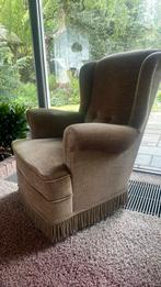 Oorfauteuil vintage in zandkleur velours, vintage, Ophalen, Huis en Inrichting