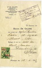 Oude rekening van Doctor De Caluwe -800 B.Fr.-1944 tax-zegel, Verzenden, Gebruikt