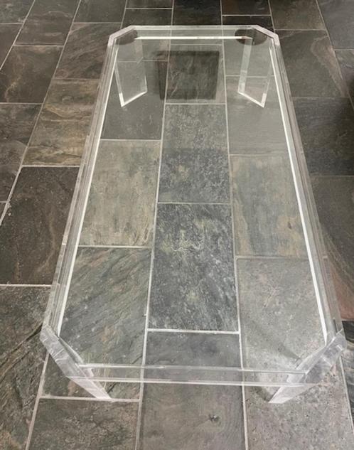 Tafels van perspex met glas, Huis en Inrichting, Tafels | Salontafels, Gebruikt, Minder dan 50 cm, 50 tot 100 cm, 100 tot 150 cm