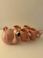 Flamingo theeset met 4 mokken, Keramiek, Nieuw, Ophalen of Verzenden, Overige stijlen