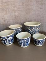 5 antieke Delfts blauwe bloempotten Royal Sphinx by Boch, Antiek en Kunst, Ophalen of Verzenden