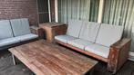 Steigerhouten laucheset met tafel, kussens en opbergkist., Ophalen, 5 zitplaatsen, Gebruikt, Bank