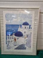 -	Aquarel griekenland santorini, Huis en Inrichting, Woonaccessoires | Schilderijen, Tekeningen en Foto's, Ophalen of Verzenden