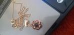 Gouden 14 krt ketting en hanger m granaat, Antiek en Kunst, Antiek | Goud en Zilver, Verzenden