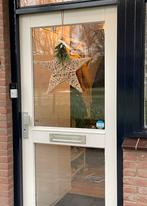 Hardhouten voordeur 92 x 201 cm links met veiligheidsbeslag, Gebruikt, Deurkozijn, 150 tot 225 cm, Inclusief glas