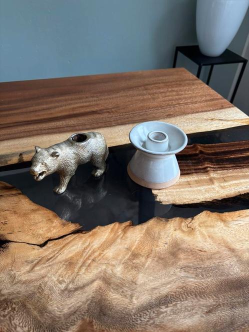 Set van 2 kaarsenhouders – wit klassiek & goudkleurige beer, Huis en Inrichting, Woonaccessoires | Kandelaars en Kaarsen, Gebruikt