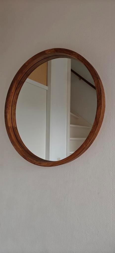 Grote Ronde LYYYXGYP Spiegel met Houten Rand, Huis en Inrichting, Woonaccessoires | Spiegels, Zo goed als nieuw, Minder dan 50 cm