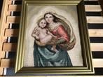 Geborduurd religieus schilderij met gouden lijst 65x56, Ophalen of Verzenden, Schilderij, Minder dan 50 cm