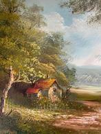 Klassiek Landschap met Huisje - Olieverf Schilderij Ingelijs, Ophalen of Verzenden