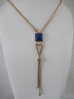 Ketting Avon goudkleurig met blauw kunststof hanger 72-79 cm, Sieraden, Tassen en Uiterlijk, Kettingen, Overige materialen, Verstelbaar
