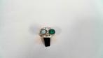 15390-5 Mooie Zilveren Ring Labradoriet & Groene Steen