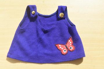 Vintage Poppen Jurkje Overgooier  Blauw + Vlinder Retro beschikbaar voor biedingen