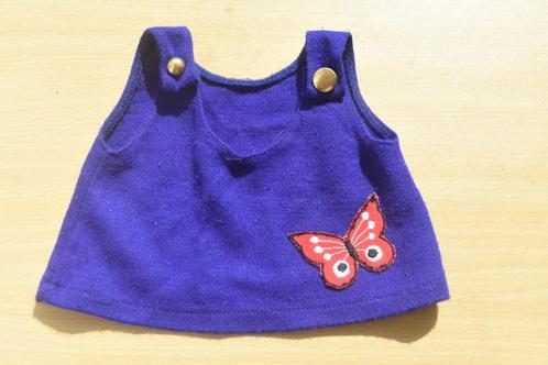 Vintage Poppen Jurkje Overgooier  Blauw + Vlinder Retro, Verzamelen, Poppen, Gebruikt, Kleertjes, Ophalen of Verzenden