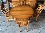 Toogkast en tafel ( + 4 stoelen) licht eiken/ mahonie, Antiek en Kunst, Ophalen