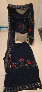 Prachtige Indiase Sari met Borduurwerk, Maat 38/40 (M), Blauw, Ophalen of Verzenden, Zo goed als nieuw