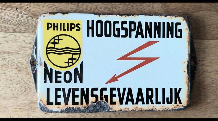 Emaille bord Hoogspanning Philips - Vintage, Verzamelen, Merken en Reclamevoorwerpen, Gebruikt, Reclamebord, Ophalen of Verzenden