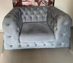 Chesterfield fluweel grijze fauteuil, stoel, leunstoel, Huis en Inrichting, Fauteuils, Ophalen, Zo goed als nieuw
