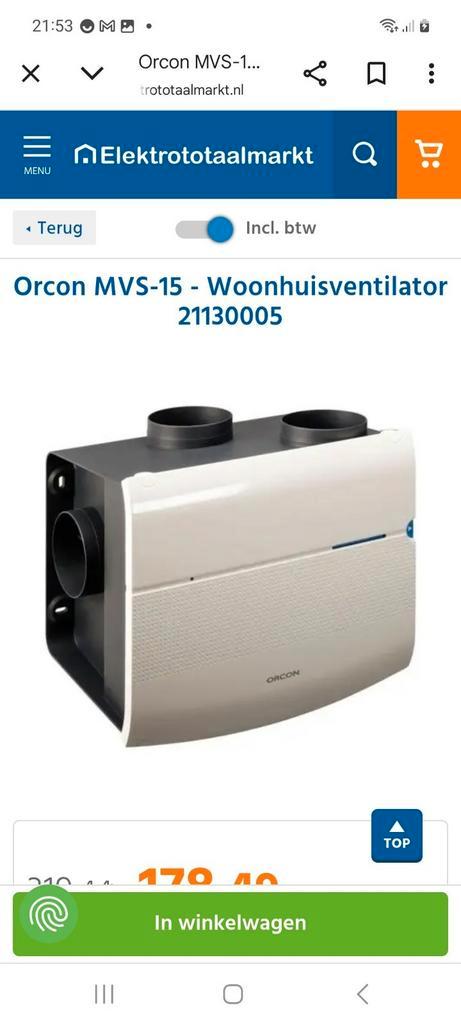 Orcon mvs 15R'woning ventilatie, Doe-het-zelf en Verbouw, Ventilatie en Afzuiging, Zo goed als nieuw, Ventilator, Ophalen of Verzenden