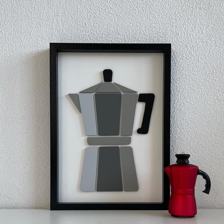 Schilderijtjes van hout met koffiepercolator - handmade., Huis en Inrichting, Woonaccessoires | Schilderijen, Tekeningen en Foto's