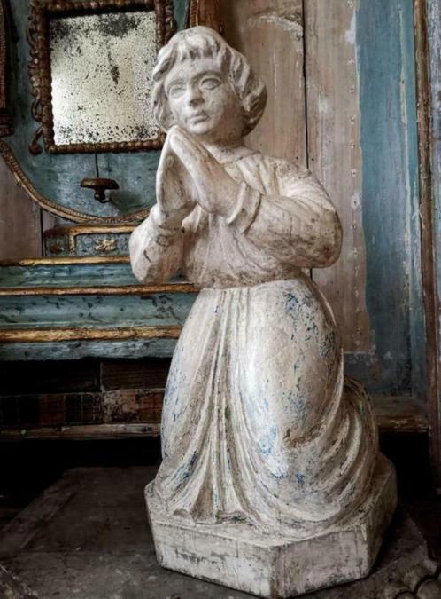 antieke 18e eeuwse HOUTEN ENGEL, h 51,5 cm / prachtig patina, Antiek en Kunst, Antiek | Religie, Ophalen
