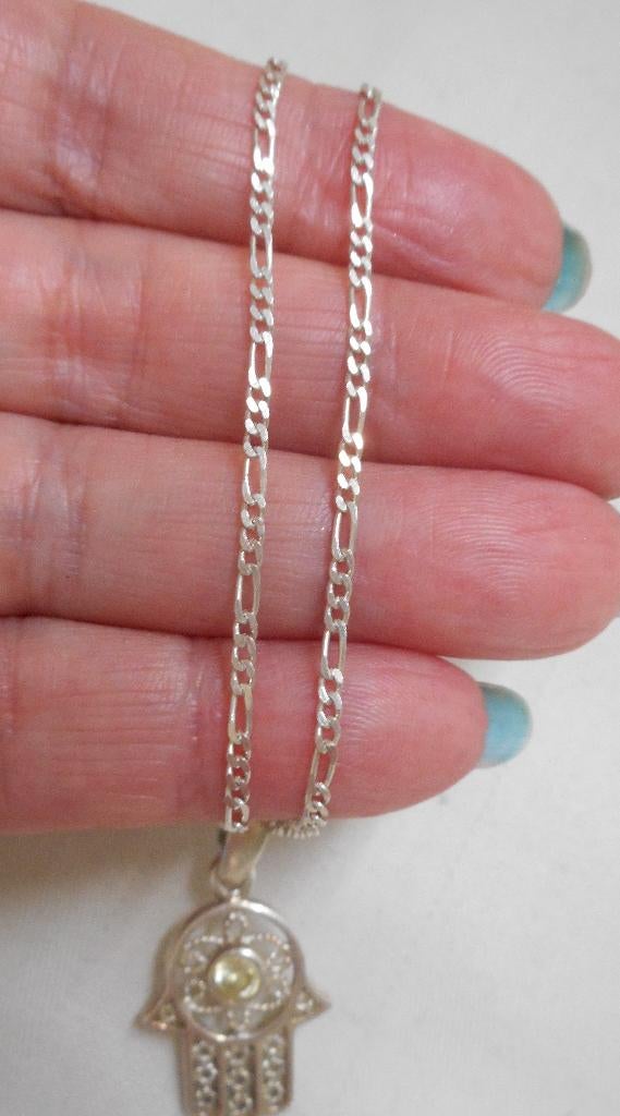 Zilveren ketting met Hamsa hand hanger nr.888, Met hanger, Gebruikt, Verzenden, Zilver