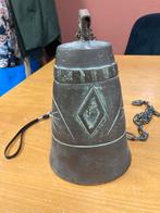 Antieke bronzen tempelbel met ketting, Ophalen of Verzenden