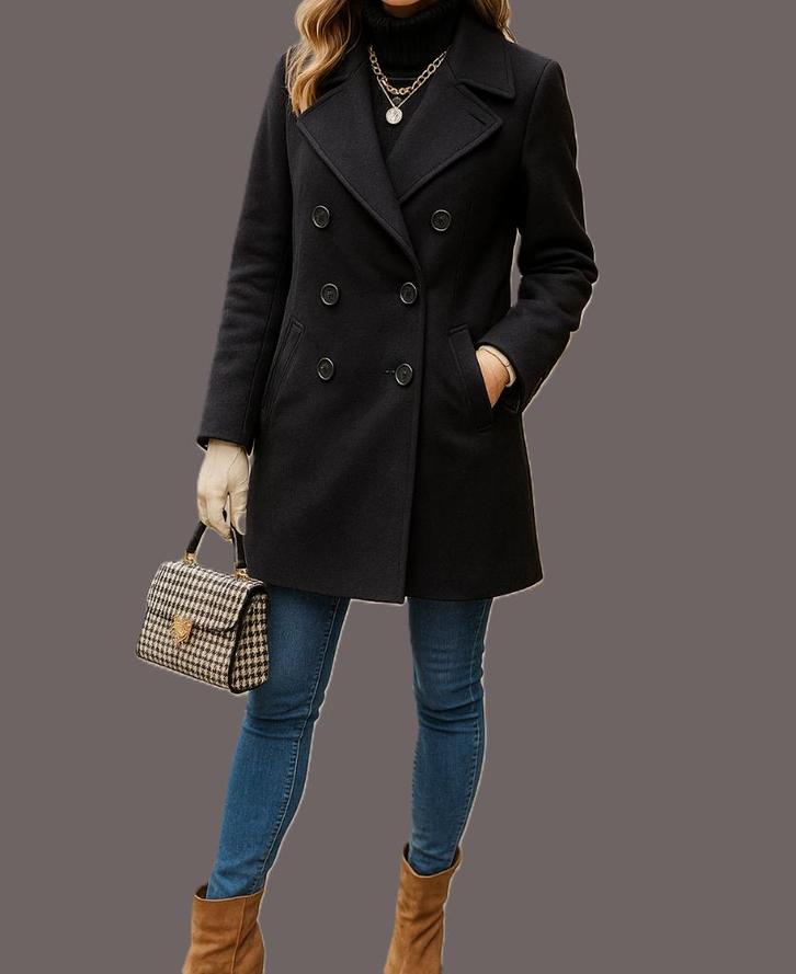 Thomas Burberry vintage wollen mantel maat 40/42, Kleding | Dames, Jassen | Winter, Gedragen, Maat 38/40 (M), Zwart, Ophalen of Verzenden