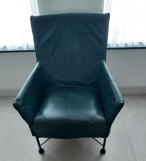 Gebruikte Groene Montis Charly Fauteuil-Gerard van den Berg, Huis en Inrichting, Fauteuils, Gebruikt, Leer, Metaal, 50 tot 75 cm