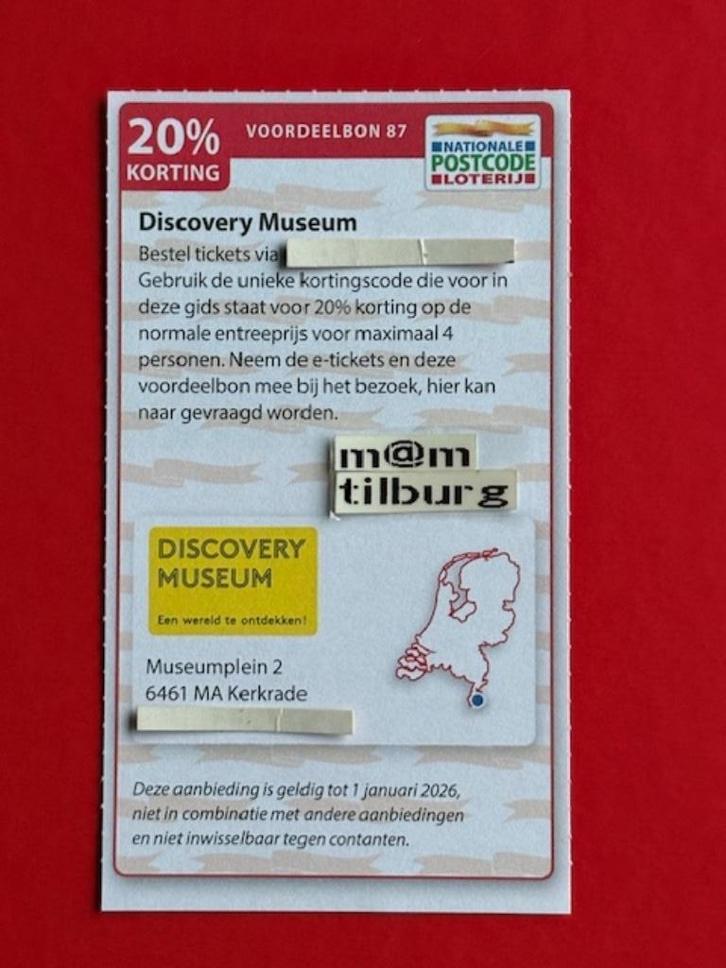 Voordeelbon 87 Discovery Museum 20% korting, Tickets en Kaartjes, Musea, Drie personen of meer, Kortingskaart