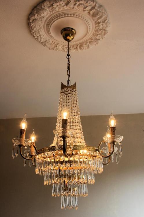Zakkroonluchter met 6 buiten- en 3 binnenlichtpunten, Antiek en Kunst, Antiek | Lampen, Ophalen