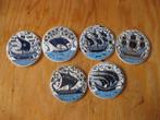 6 ronde tegeltjes, schepen, blauw, onderzetters, grieks, Ophalen of Verzenden