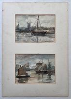 Aquarel. Zeilschepen. Gesigneerd en gedateerd., Antiek en Kunst, Kunst | Schilderijen | Klassiek, Ophalen of Verzenden