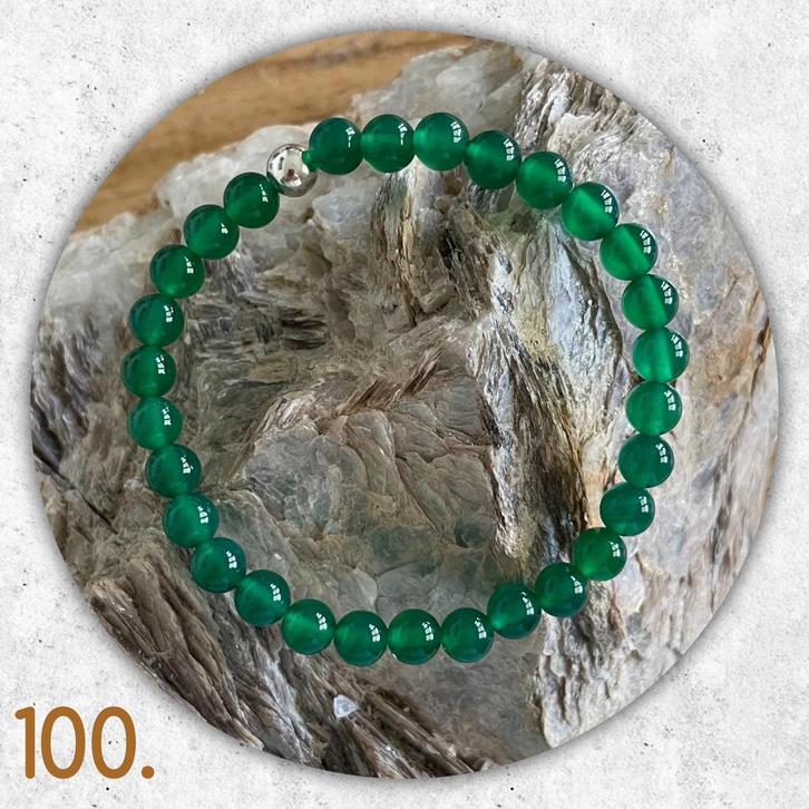 🦋MJB Armband nr: 100 Groene Onyx halfedelsteen 16 cm, Sieraden, Tassen en Uiterlijk, Armbanden, Nieuw, Overige materialen, Groen
