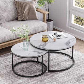 Salontafel Rond Zwart met Wit Marmer Print 70ø &50ø beschikbaar voor biedingen