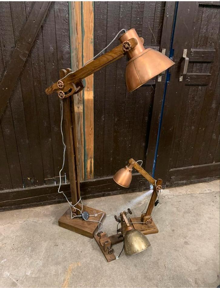 Set steampunk vintage lampen, Huis en Inrichting, Lampen | Vloerlampen, Zo goed als nieuw, 100 tot 150 cm, Hout, Metaal, Ophalen