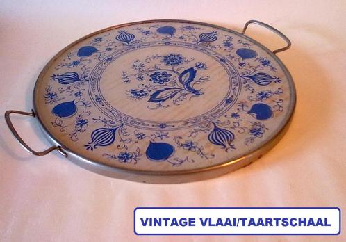 retro vintage antiek vlaai taart schaal schotel blauw wit, Huis en Inrichting, Keuken | Servies, Gebruikt, Schaal of Schalen, Overige stijlen