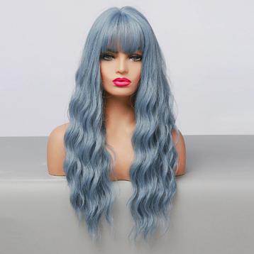 Blauwe Grijze Lange Golvende Pruik Met Bob Haar Haren Dames beschikbaar voor biedingen