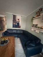 Donkerblauwe leren hoekbank - Hertog Jan deal!, Ophalen, Gebruikt, 150 tot 200 cm, Hoekbank