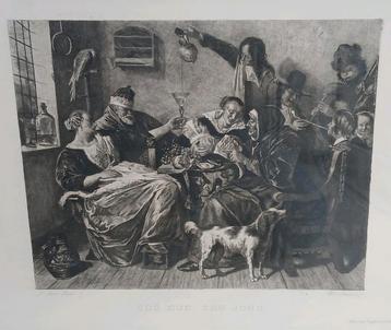 Antieke kunstdruk-ets-prent "Zoo oud Zoo jong" Jan Steen ea  beschikbaar voor biedingen