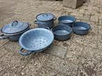 Grijze wolk emaille pannen set vergiet en schalen, Ophalen of Verzenden