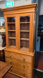 Antieke grenenhouten vitrinekast met lades, Ophalen
