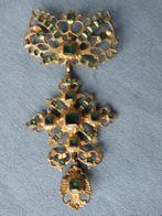 Vergulde broche met groen glas / steen inleg – ca. 1700 A.D., Sieraden, Tassen en Uiterlijk, Antieke sieraden, Ophalen of Verzenden