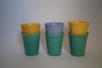 vintage 6x beker erica aardewerkfabriek groen geel paars '50, Gebruikt, Overige typen, Ophalen of Verzenden, Overige stijlen