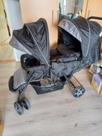 Dubbele wandelwagen met voetenzak en babynestje en regenhoes, Ophalen, Zo goed als nieuw, Kinderwagen of Buggy