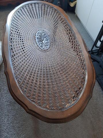 Salontafel Notenhout, Glas & Webbing - Direct op te halen!