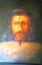 Oud - Christus figuur - olieverf op doek - gelijst, Ophalen of Verzenden