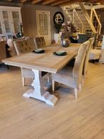 *OPRUIMING* 4 Landelijke Eetkamerstoelen Liana kleur Ivoor 1, Landelijke eetkamerstoelen knoopjes kleur champagne stof, Nieuw