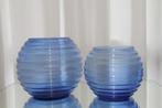 Blauwe geribbelde glazen vazen, Huis en Inrichting, Woonaccessoires | Vazen, Ophalen, Blauw, Minder dan 50 cm, Glas