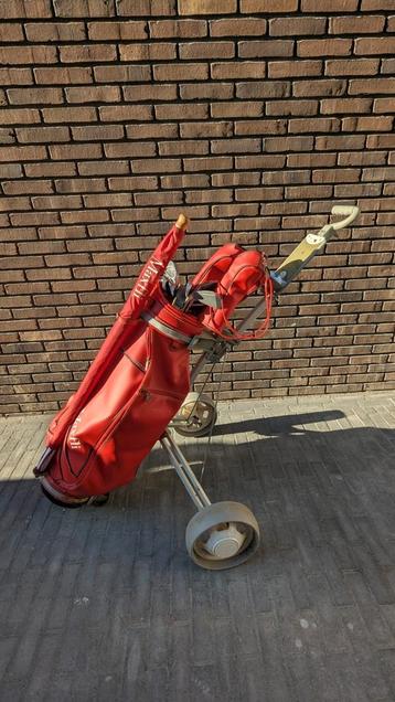 Complete golfset (verkort) incl. putter en golftrolley beschikbaar voor biedingen
